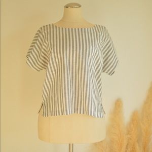 Vintage - Pantasia oversized boxy tee / Size S/M / blue-grey and white stripe